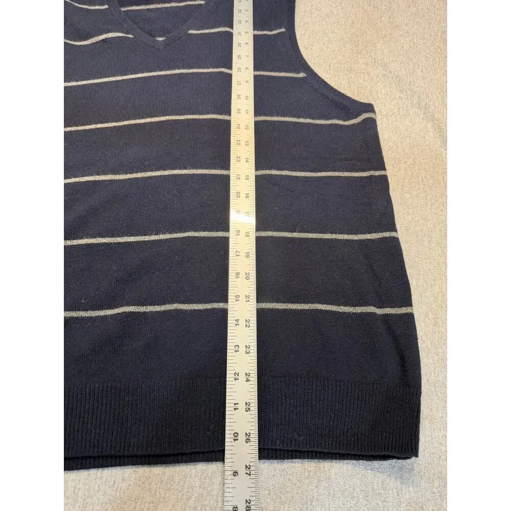 J. Crew Y2K Mens Cotton Cashmere V Neck Sweater Vest Blue Gray Striped Size L